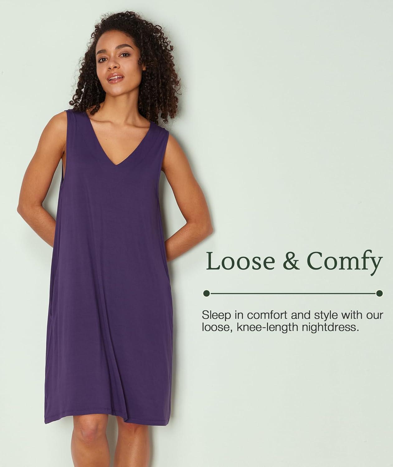imageGYS Bamboo Viscose Womens Nightgowns V Neck Sleeveless Tank Pajama Dress for WomenDeep Purple