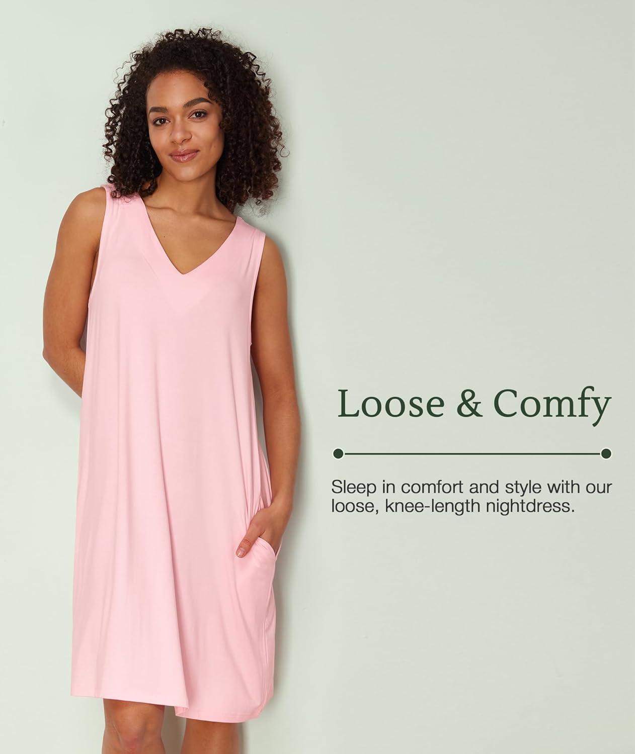 imageGYS Bamboo Viscose Womens Nightgowns V Neck Sleeveless Tank Pajama Dress for WomenPink