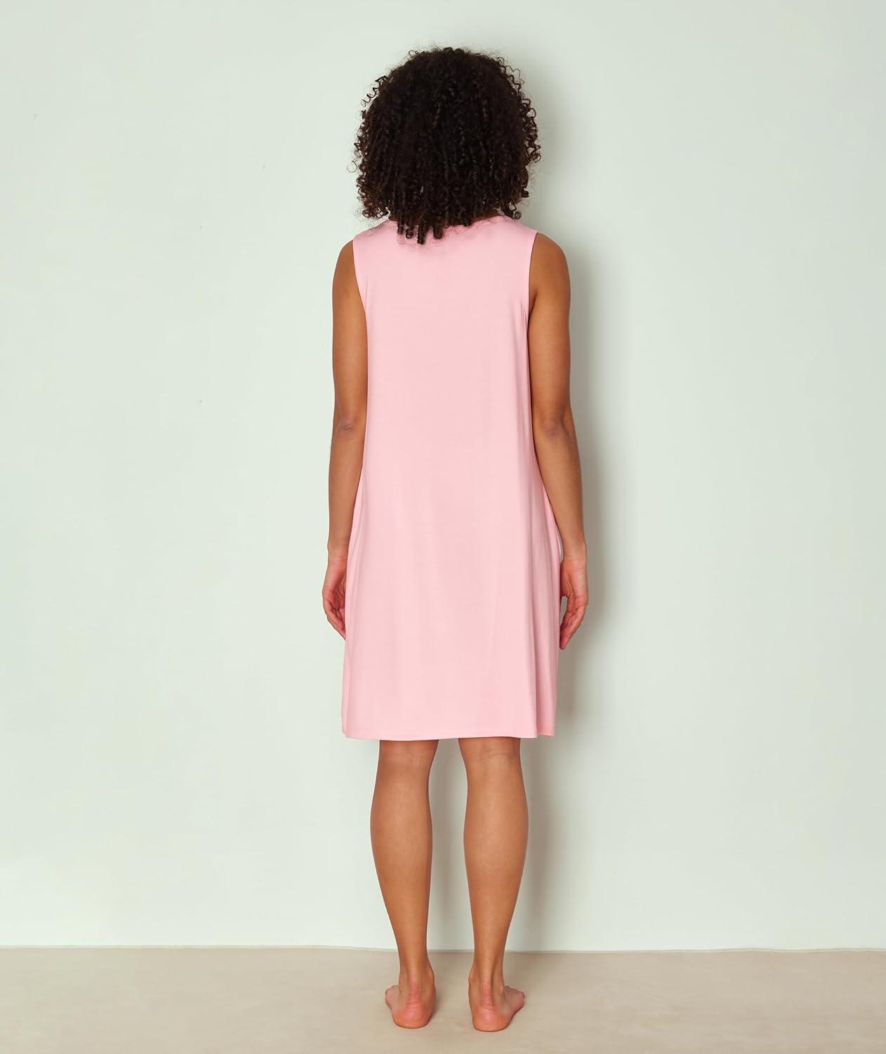 imageGYS Bamboo Viscose Womens Nightgowns V Neck Sleeveless Tank Pajama Dress for WomenPink