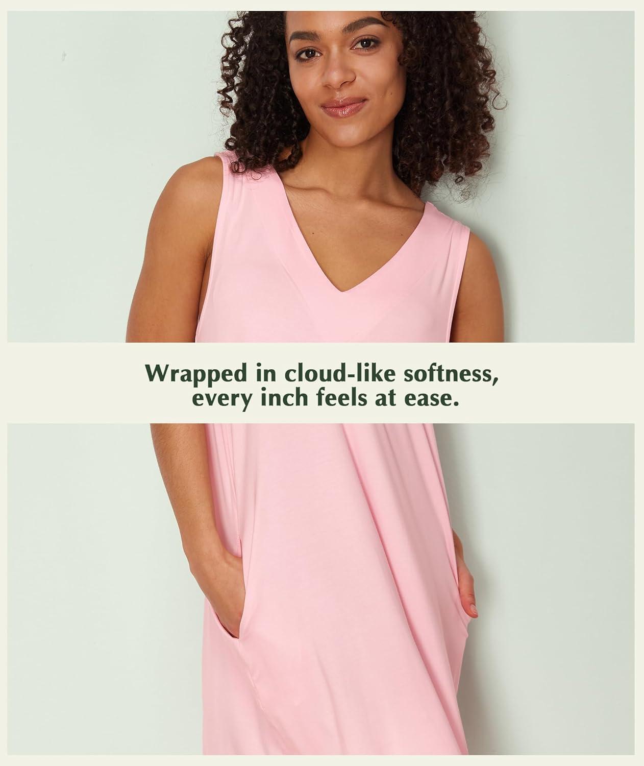 imageGYS Bamboo Viscose Womens Nightgowns V Neck Sleeveless Tank Pajama Dress for WomenPink