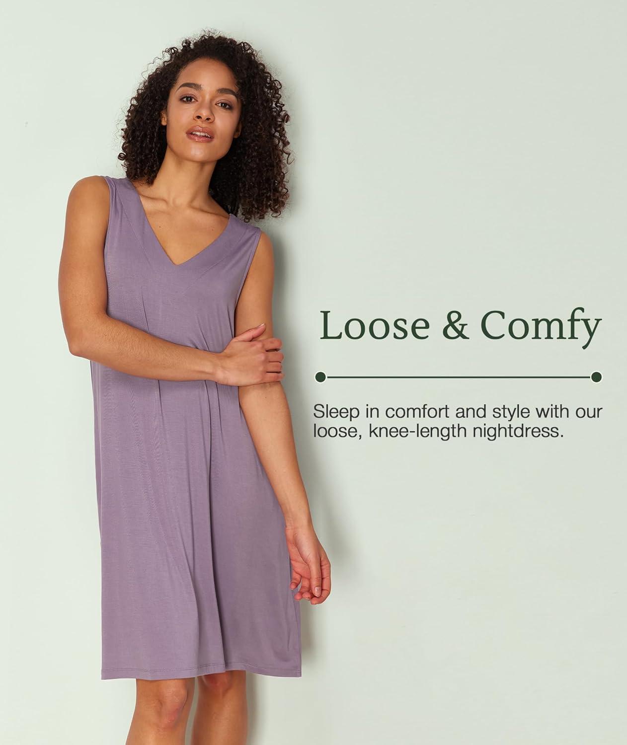 imageGYS Bamboo Viscose Womens Nightgowns V Neck Sleeveless Tank Pajama Dress for WomenViolet