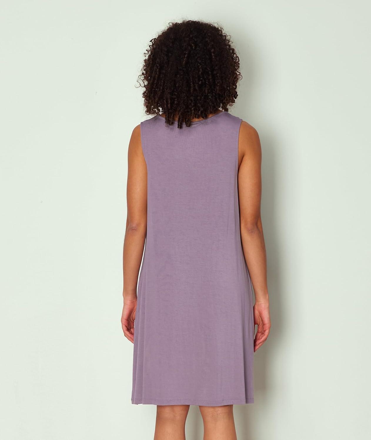 imageGYS Bamboo Viscose Womens Nightgowns V Neck Sleeveless Tank Pajama Dress for WomenViolet