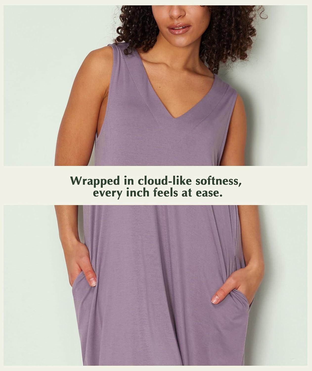 imageGYS Bamboo Viscose Womens Nightgowns V Neck Sleeveless Tank Pajama Dress for WomenViolet