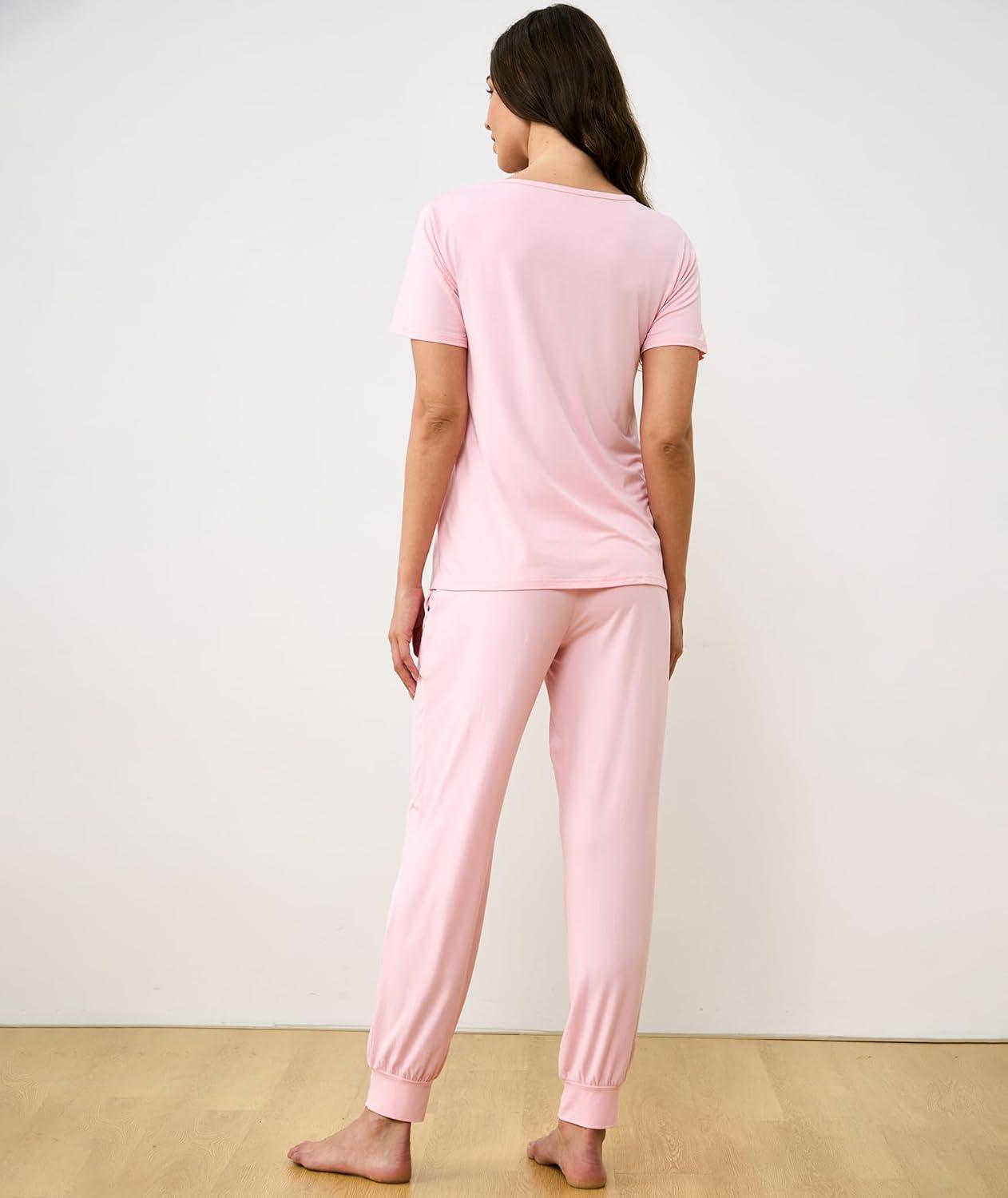 imageGYS Bamboo Viscose Womens Pajama Set Short Sleeve 2 Piece Soft Sleep Sets for WomenPink