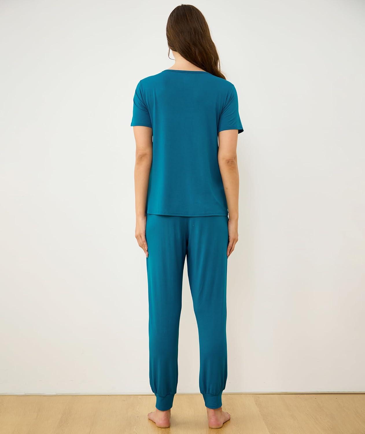 imageGYS Bamboo Viscose Womens Pajama Set Short Sleeve 2 Piece Soft Sleep Sets for WomenTeal Blue