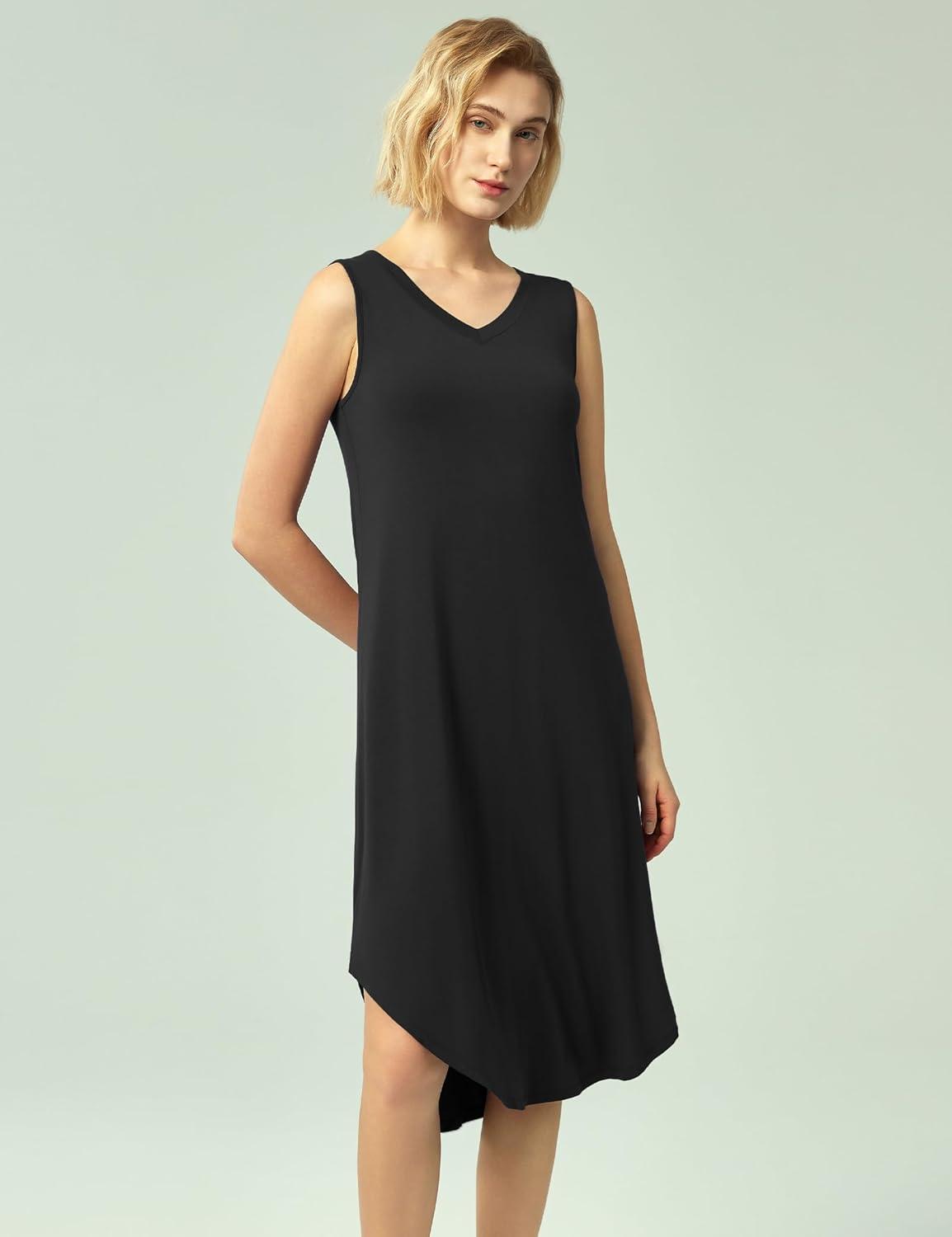 imageGYS BambooDerived Viscose Womens Nightgowns Sleeveless V Neck Tank Night DressBlack