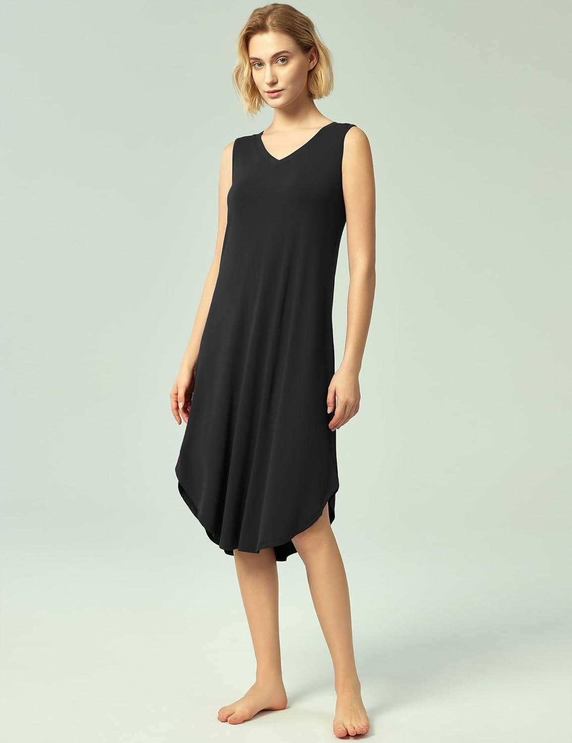 imageGYS BambooDerived Viscose Womens Nightgowns Sleeveless V Neck Tank Night DressBlack