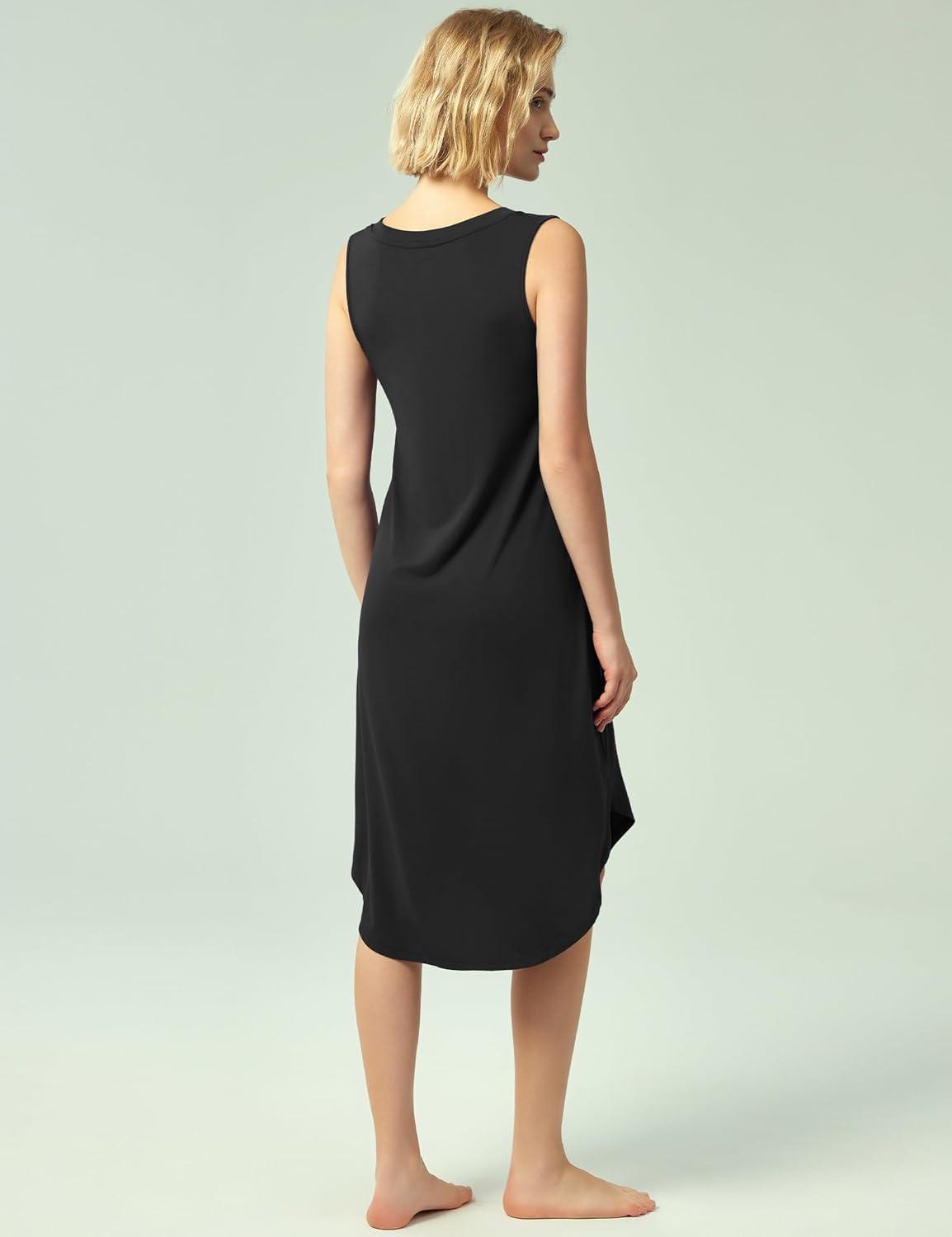 imageGYS BambooDerived Viscose Womens Nightgowns Sleeveless V Neck Tank Night DressBlack
