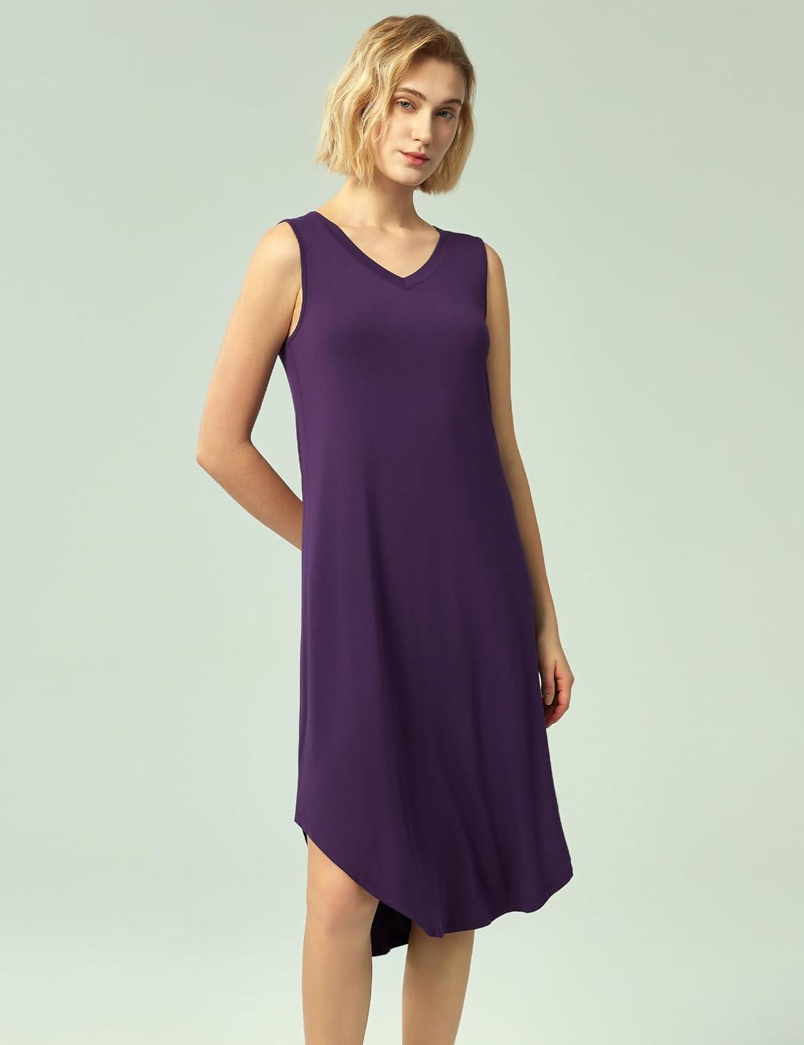 imageGYS BambooDerived Viscose Womens Nightgowns Sleeveless V Neck Tank Night DressDeep Purple