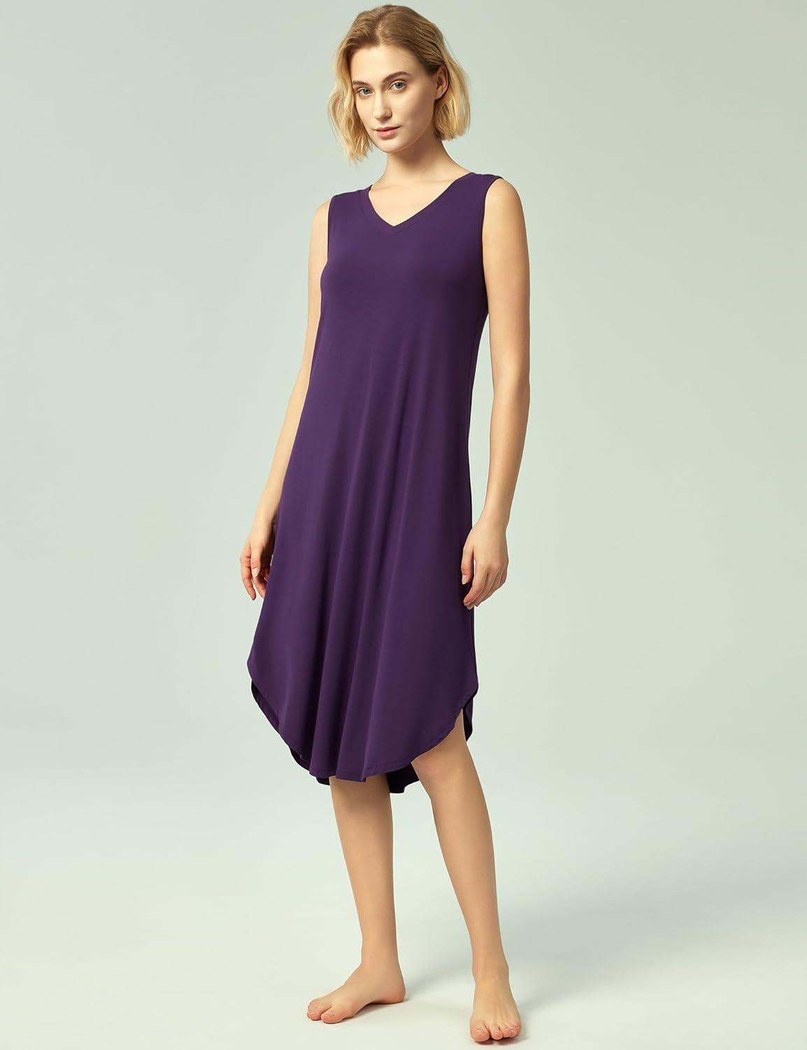 imageGYS BambooDerived Viscose Womens Nightgowns Sleeveless V Neck Tank Night DressDeep Purple