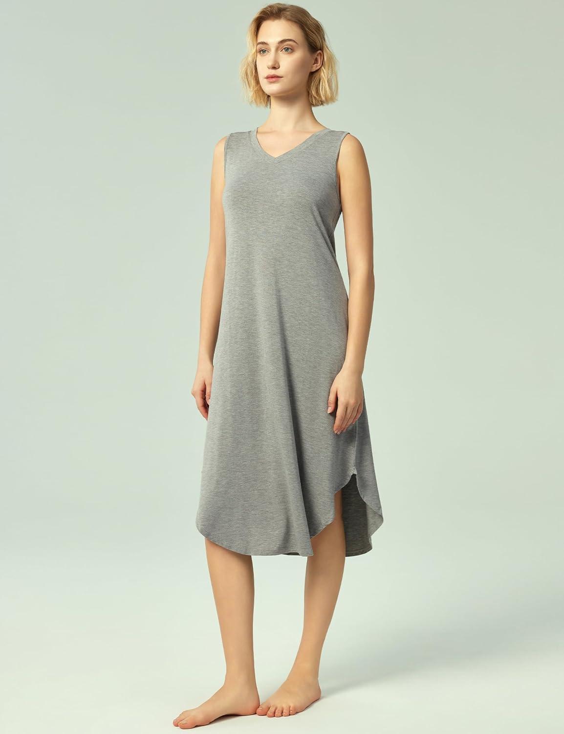 imageGYS BambooDerived Viscose Womens Nightgowns Sleeveless V Neck Tank Night DressHeather Grey