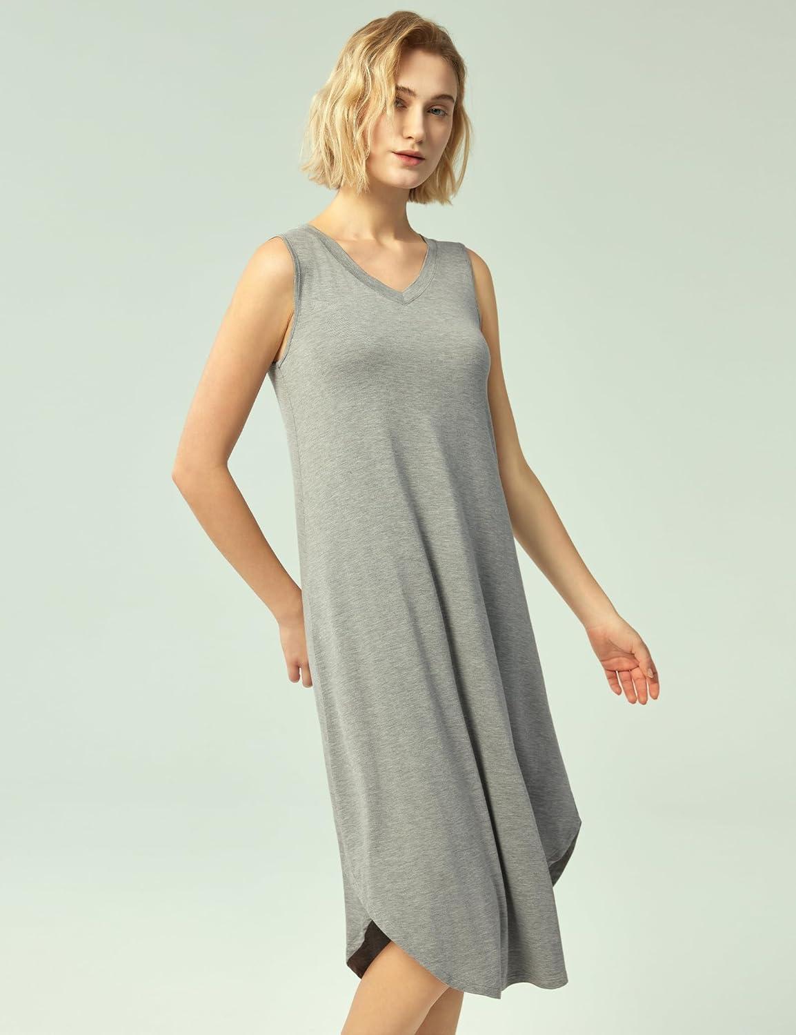 imageGYS BambooDerived Viscose Womens Nightgowns Sleeveless V Neck Tank Night DressHeather Grey