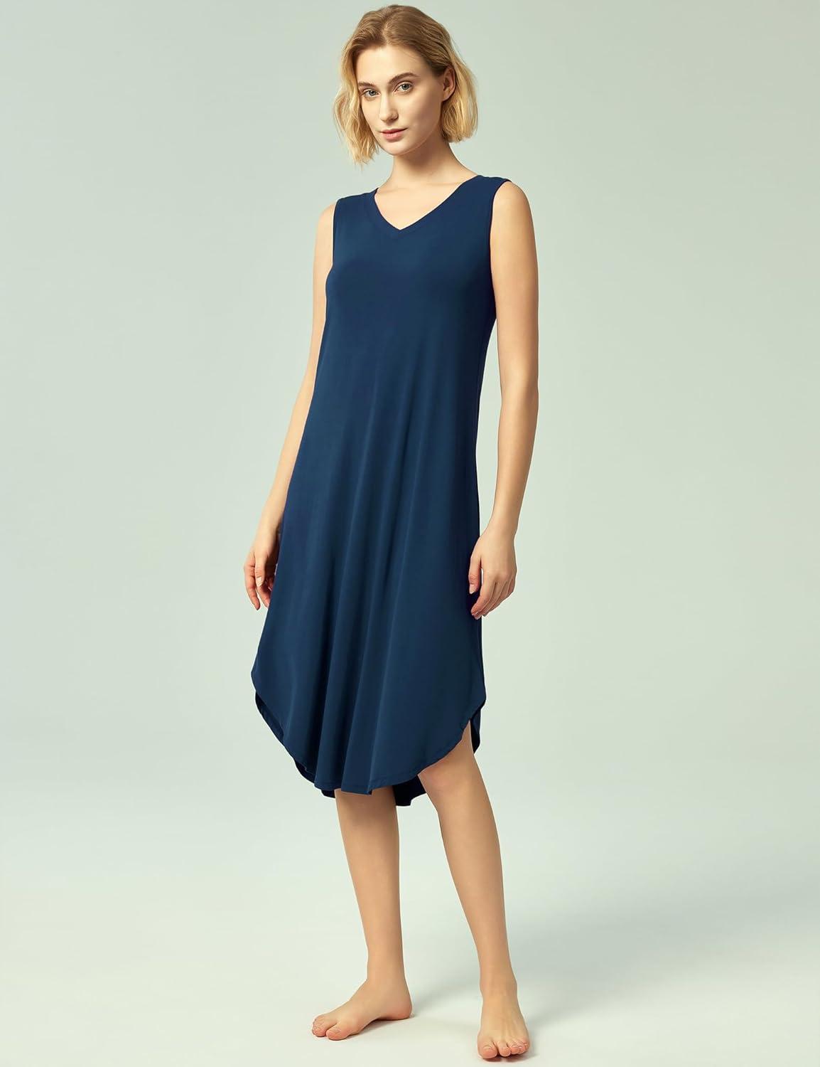 imageGYS BambooDerived Viscose Womens Nightgowns Sleeveless V Neck Tank Night DressInk Blue