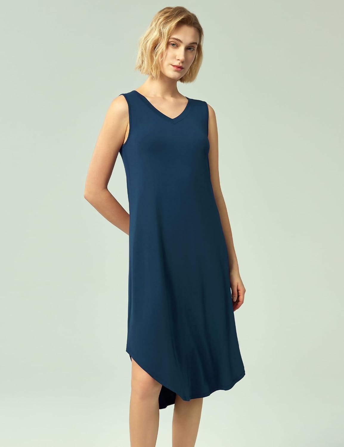 imageGYS BambooDerived Viscose Womens Nightgowns Sleeveless V Neck Tank Night DressInk Blue