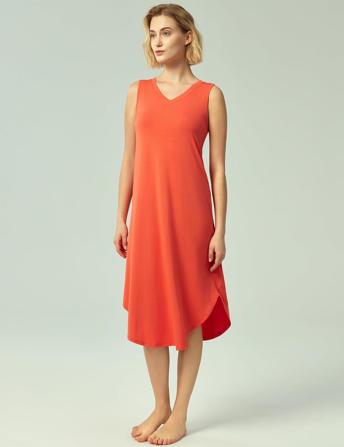 imageGYS BambooDerived Viscose Womens Nightgowns Sleeveless V Neck Tank Night DressPeach Pink