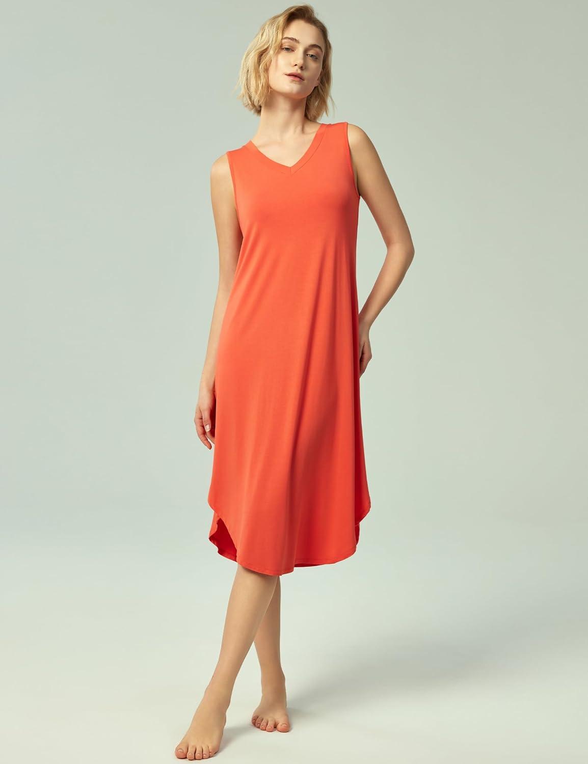 imageGYS BambooDerived Viscose Womens Nightgowns Sleeveless V Neck Tank Night DressPeach Pink
