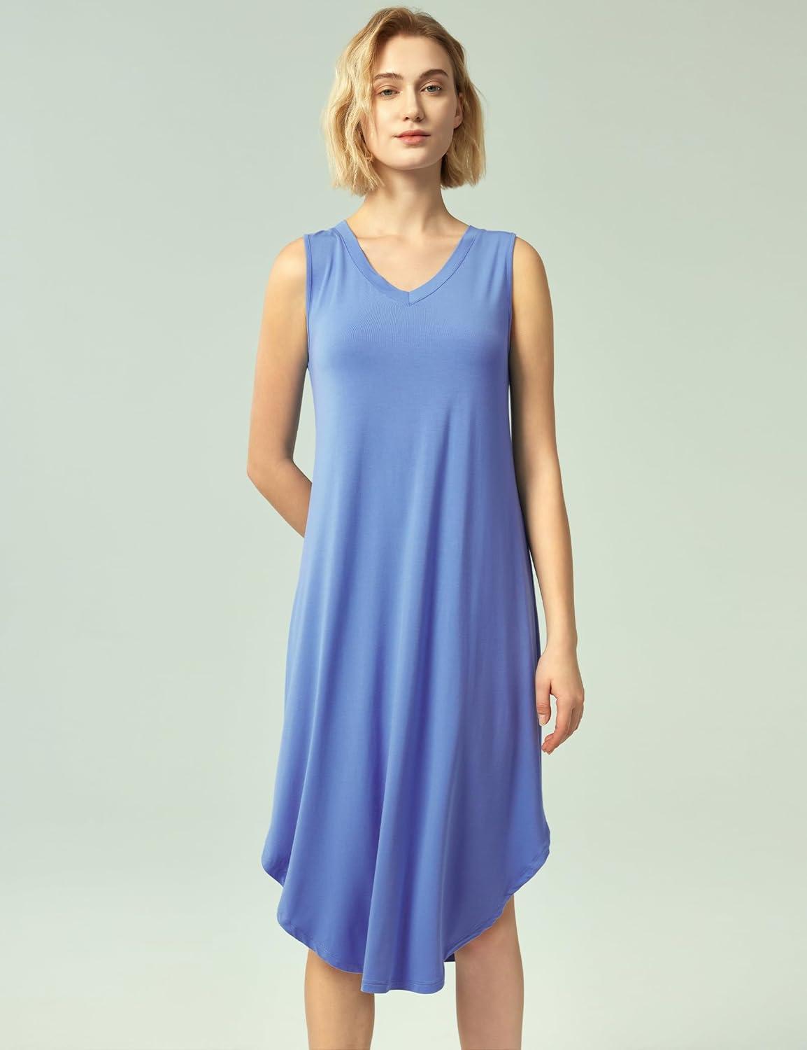 imageGYS BambooDerived Viscose Womens Nightgowns Sleeveless V Neck Tank Night DressSky Blue
