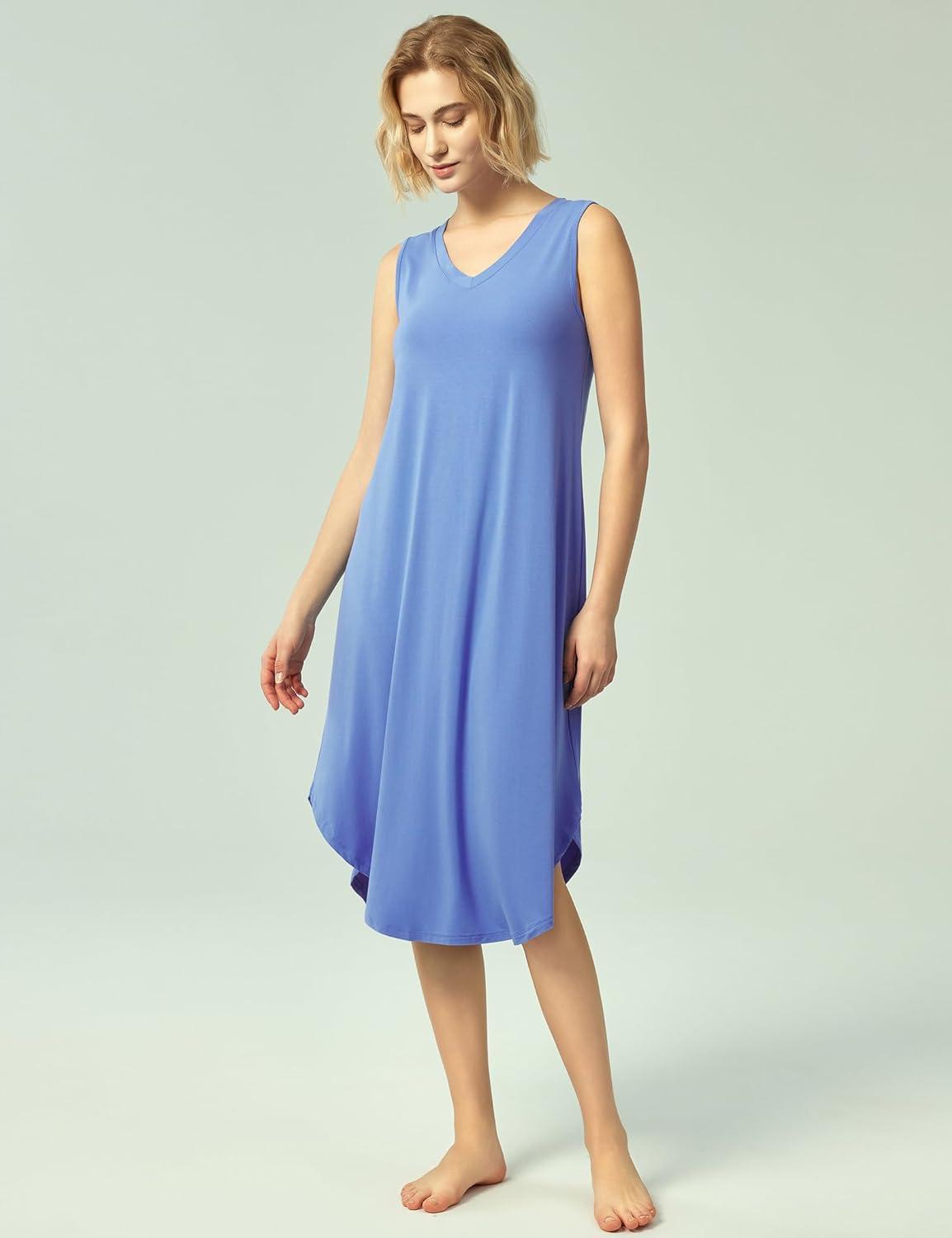 imageGYS BambooDerived Viscose Womens Nightgowns Sleeveless V Neck Tank Night DressSky Blue
