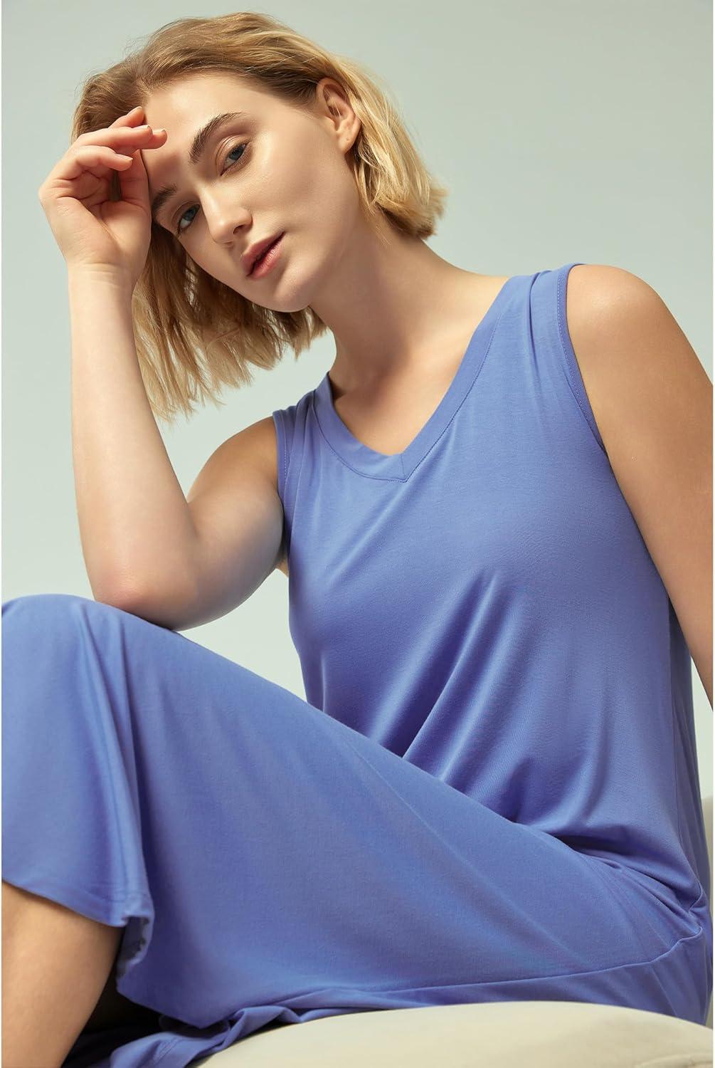 imageGYS BambooDerived Viscose Womens Nightgowns Sleeveless V Neck Tank Night DressSky Blue