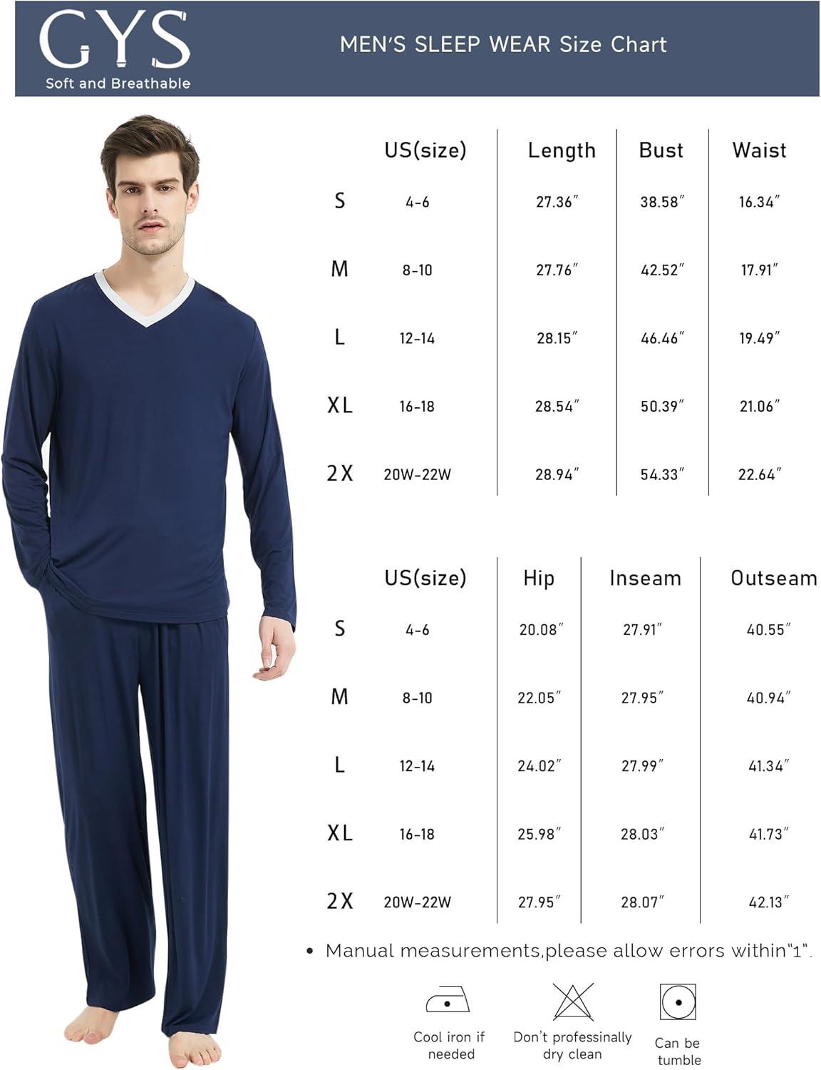 imageGYS Mens Bamboo Viscose Pajamas Set Lightweight Sleepwear LongSleeved Sleep Shirt and Long Pants Pjs Lounge SetsNavy