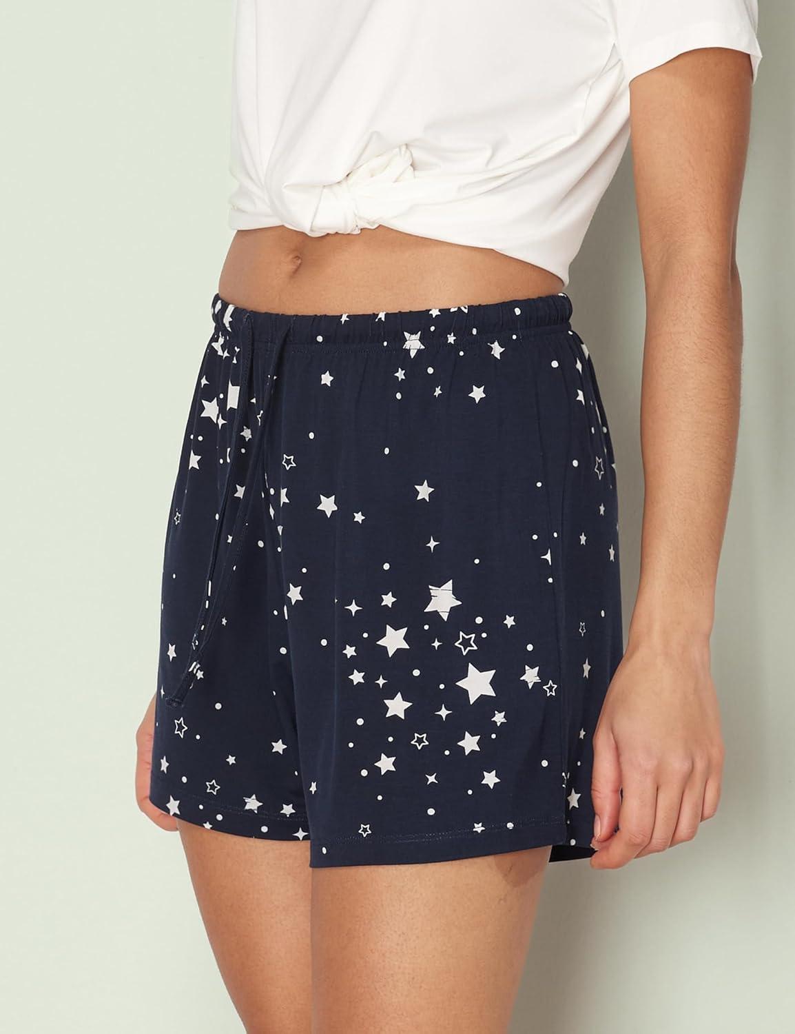 imageGYS Pajama Shorts for Women Viscose Made from Bamboo Soft Sleep Shorts Stretchy Sleepwear Casual Pj BottomsBlue Stars