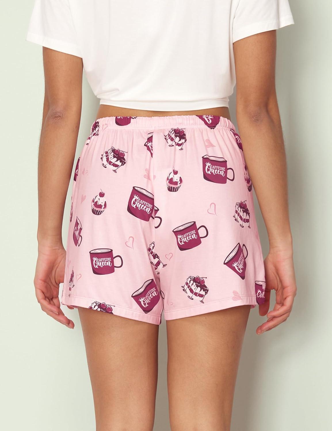 imageGYS Pajama Shorts for Women Viscose Made from Bamboo Soft Sleep Shorts Stretchy Sleepwear Casual Pj BottomsPink Coffee Cup