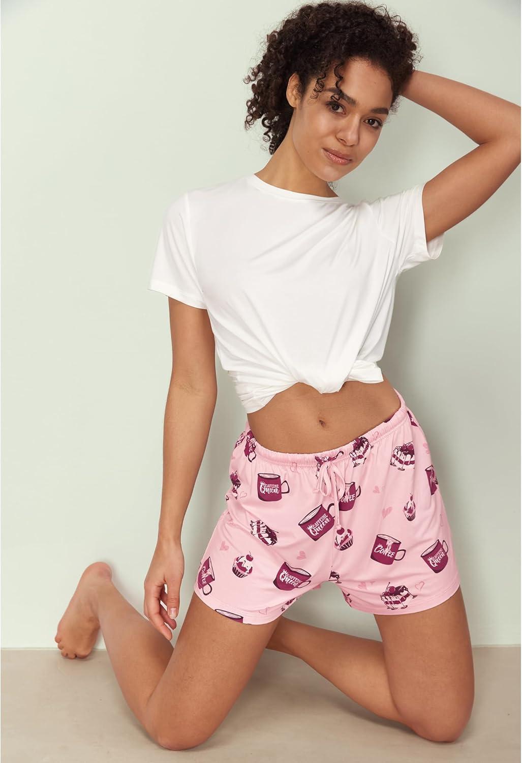 imageGYS Pajama Shorts for Women Viscose Made from Bamboo Soft Sleep Shorts Stretchy Sleepwear Casual Pj BottomsPink Coffee Cup