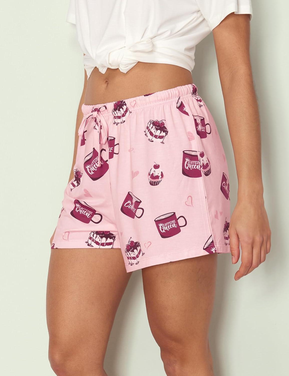 imageGYS Pajama Shorts for Women Viscose Made from Bamboo Soft Sleep Shorts Stretchy Sleepwear Casual Pj BottomsPink Coffee Cup