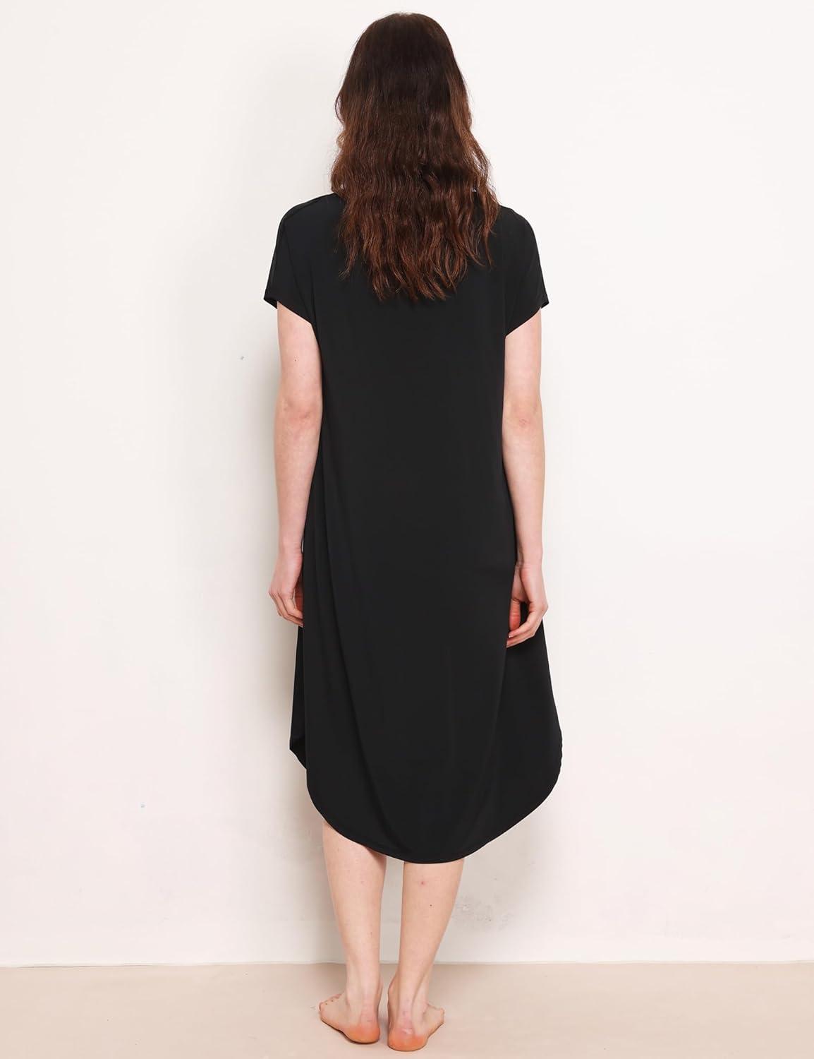 imageGYS Premium Bamboo Viscose Womens Nightgowns Short Sleeve V Neck Summer Pajama DressBlack