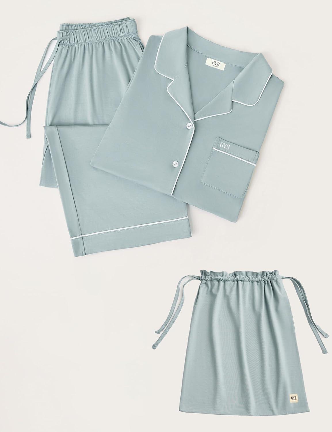imageGYS Premium Bamboo Viscose Womens Pajama Sets Long Sleeve Button Down 2 Pieces Sleep SetsLight Greyish Green