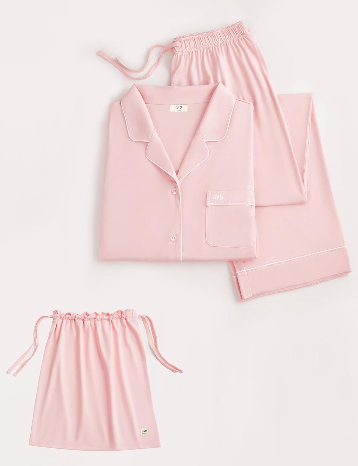 imageGYS Premium Bamboo Viscose Womens Pajama Sets Long Sleeve Button Down 2 Pieces Sleep SetsPink