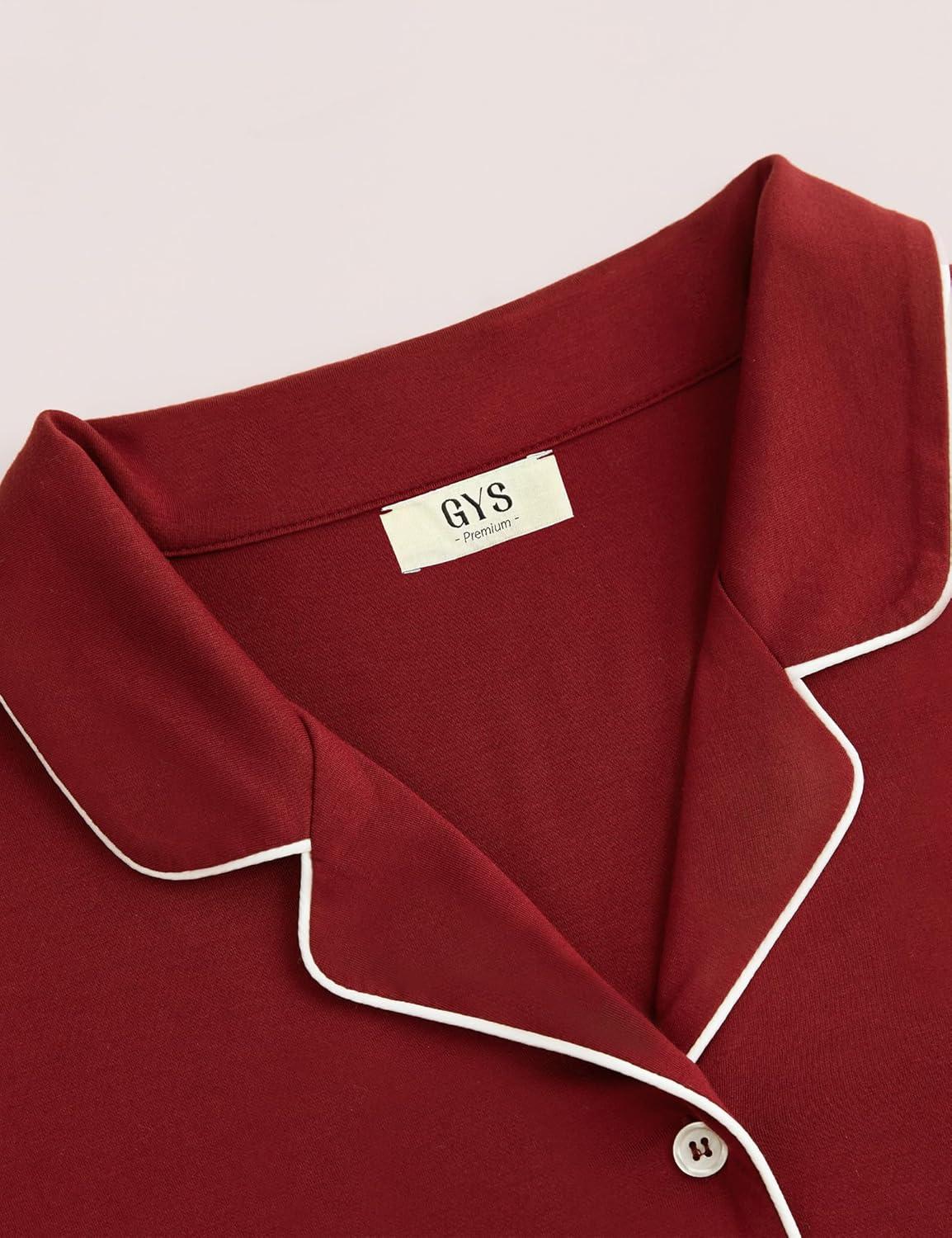 imageGYS Premium Bamboo Viscose Womens Pajama Sets Long Sleeve Button Down 2 Pieces Sleep SetsWine Red