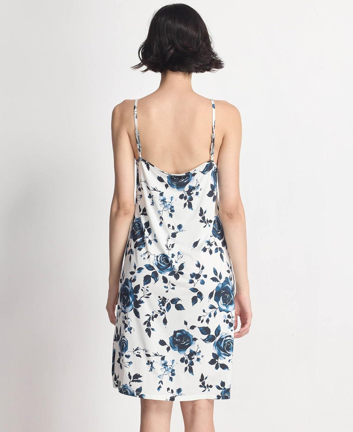 imageGYS Sleeveless Nightgowns for Women Soft Bamboo Viscose Full Slip Spaghetti Strap Camisole Under DressBlue Rose