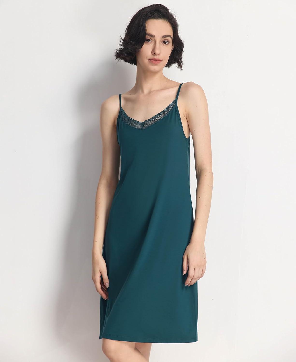 imageGYS Sleeveless Nightgowns for Women Soft Bamboo Viscose Full Slip Spaghetti Strap Camisole Under DressInk Blue