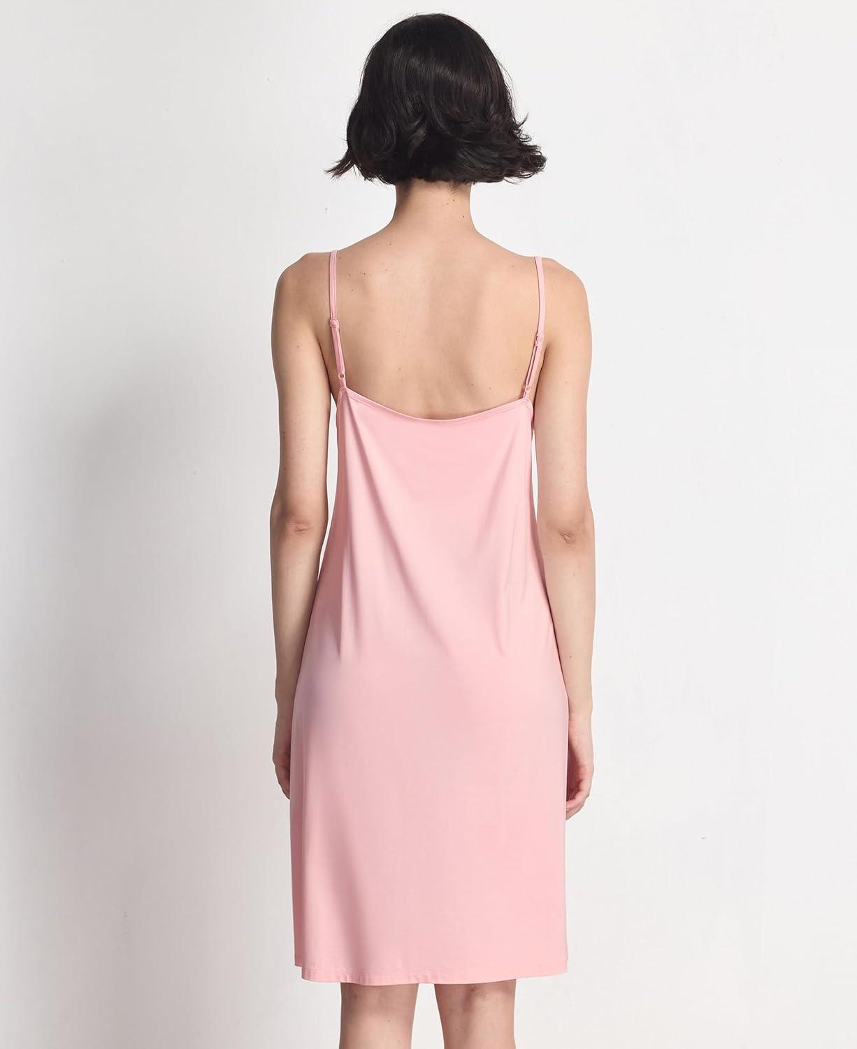 imageGYS Sleeveless Nightgowns for Women Soft Bamboo Viscose Full Slip Spaghetti Strap Camisole Under DressPink