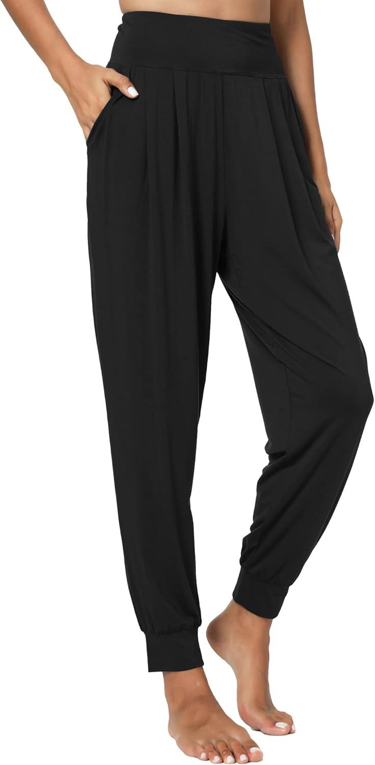 imageGYS Women Pajama Pants Bamboo Viscose HighWaist Soft Sleep Bottoms with PocketsBlack
