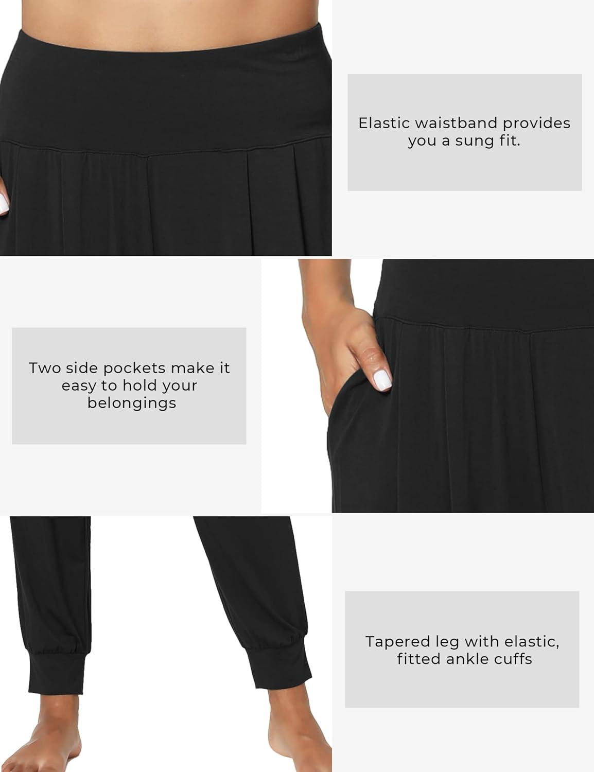 imageGYS Women Pajama Pants Bamboo Viscose HighWaist Soft Sleep Bottoms with PocketsBlack