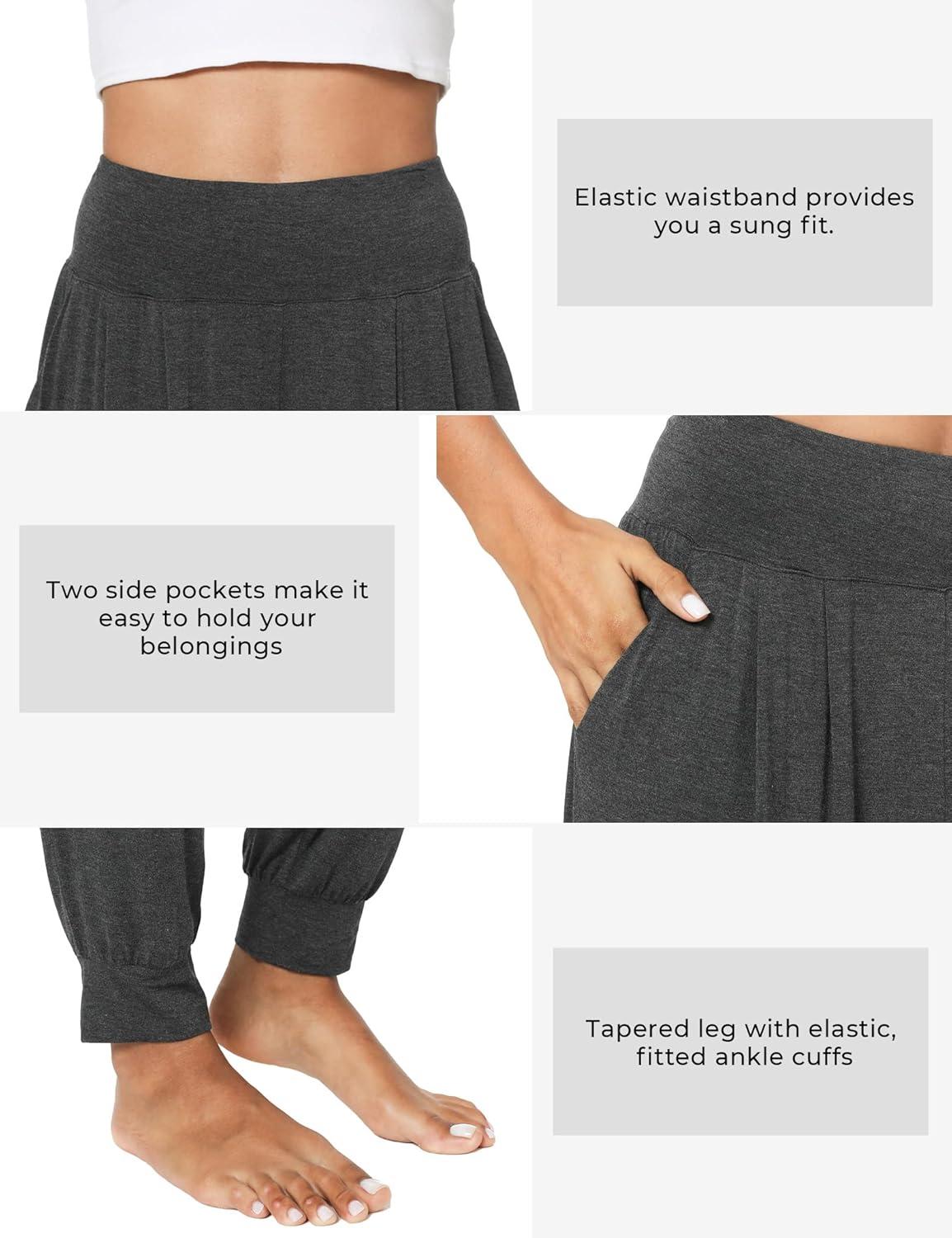 imageGYS Women Pajama Pants Bamboo Viscose HighWaist Soft Sleep Bottoms with PocketsDark Heather Grey