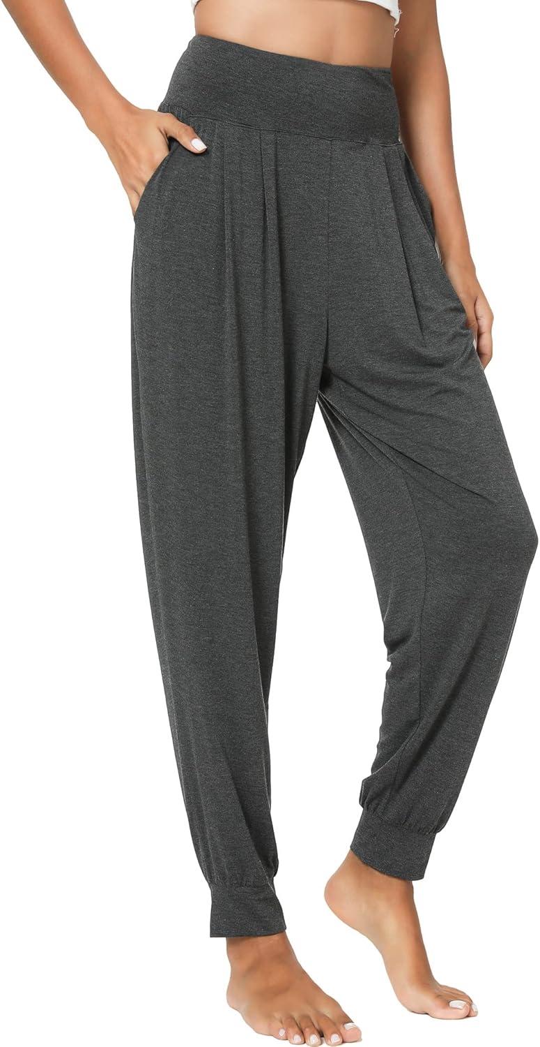 imageGYS Women Pajama Pants Bamboo Viscose HighWaist Soft Sleep Bottoms with PocketsDark Heather Grey