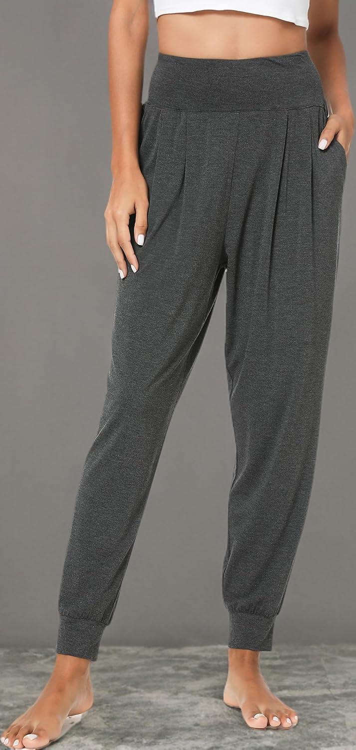 imageGYS Women Pajama Pants Bamboo Viscose HighWaist Soft Sleep Bottoms with PocketsDark Heather Grey