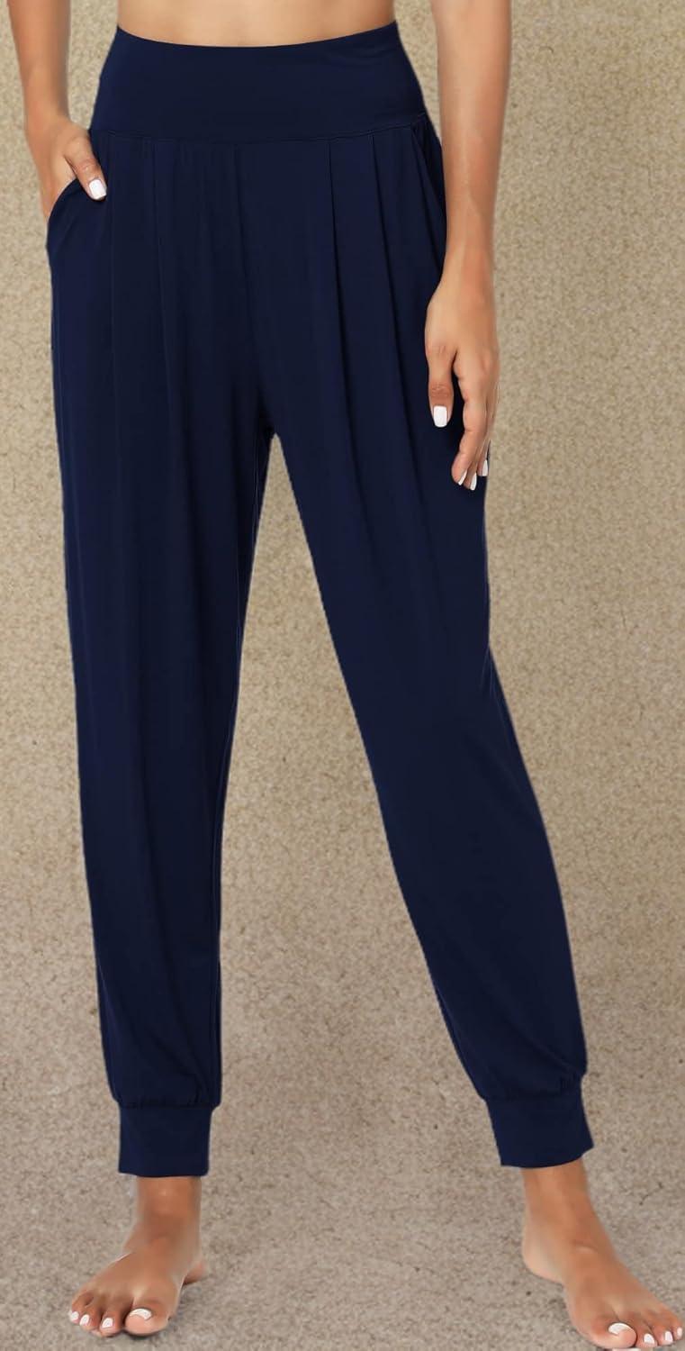 imageGYS Women Pajama Pants Bamboo Viscose HighWaist Soft Sleep Bottoms with PocketsNavy