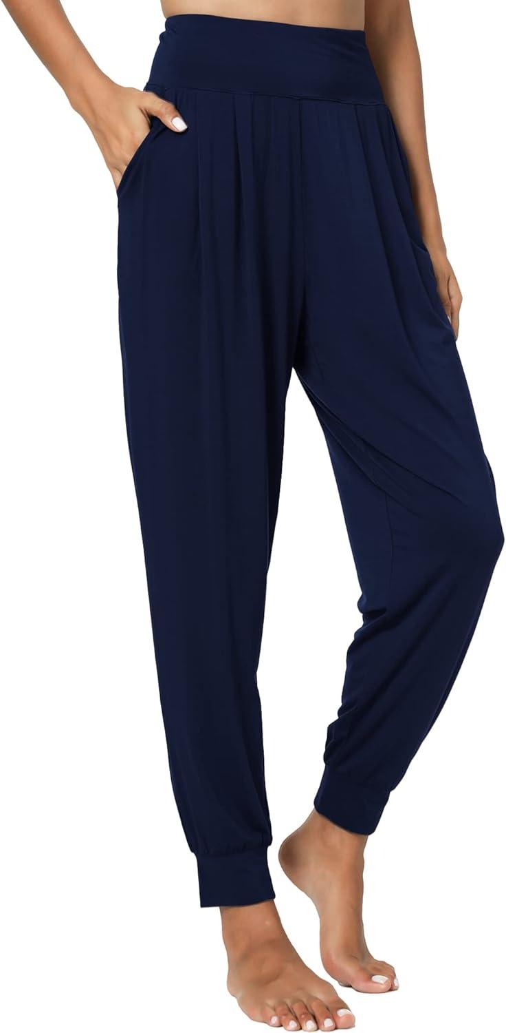 imageGYS Women Pajama Pants Bamboo Viscose HighWaist Soft Sleep Bottoms with PocketsNavy