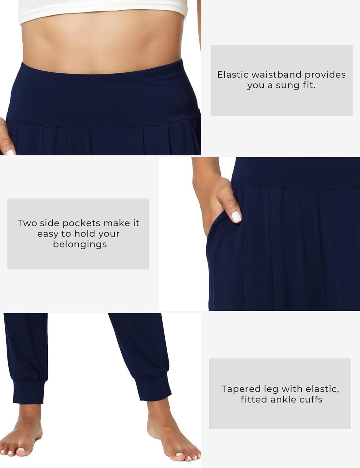 imageGYS Women Pajama Pants Bamboo Viscose HighWaist Soft Sleep Bottoms with PocketsNavy