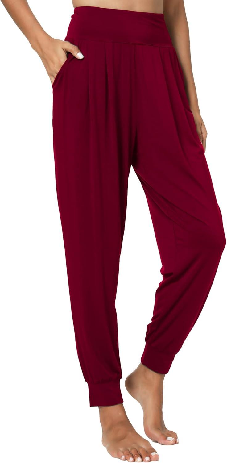 imageGYS Women Pajama Pants Bamboo Viscose HighWaist Soft Sleep Bottoms with PocketsWine