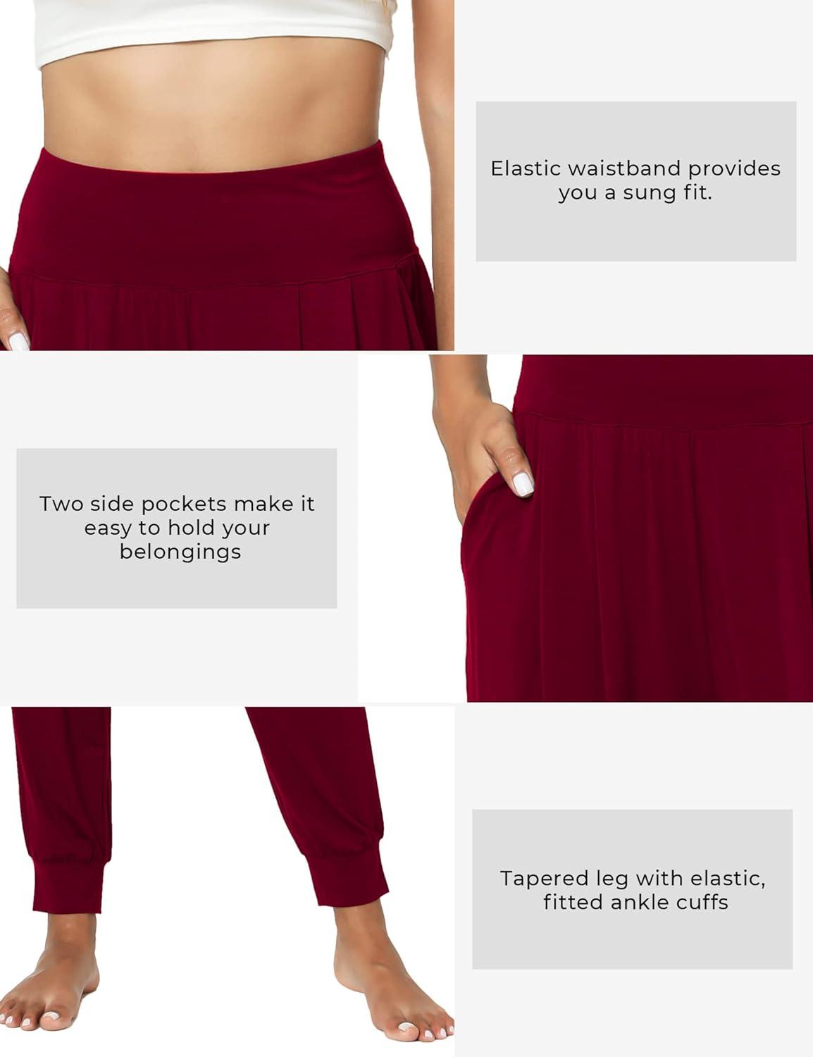 imageGYS Women Pajama Pants Bamboo Viscose HighWaist Soft Sleep Bottoms with PocketsWine
