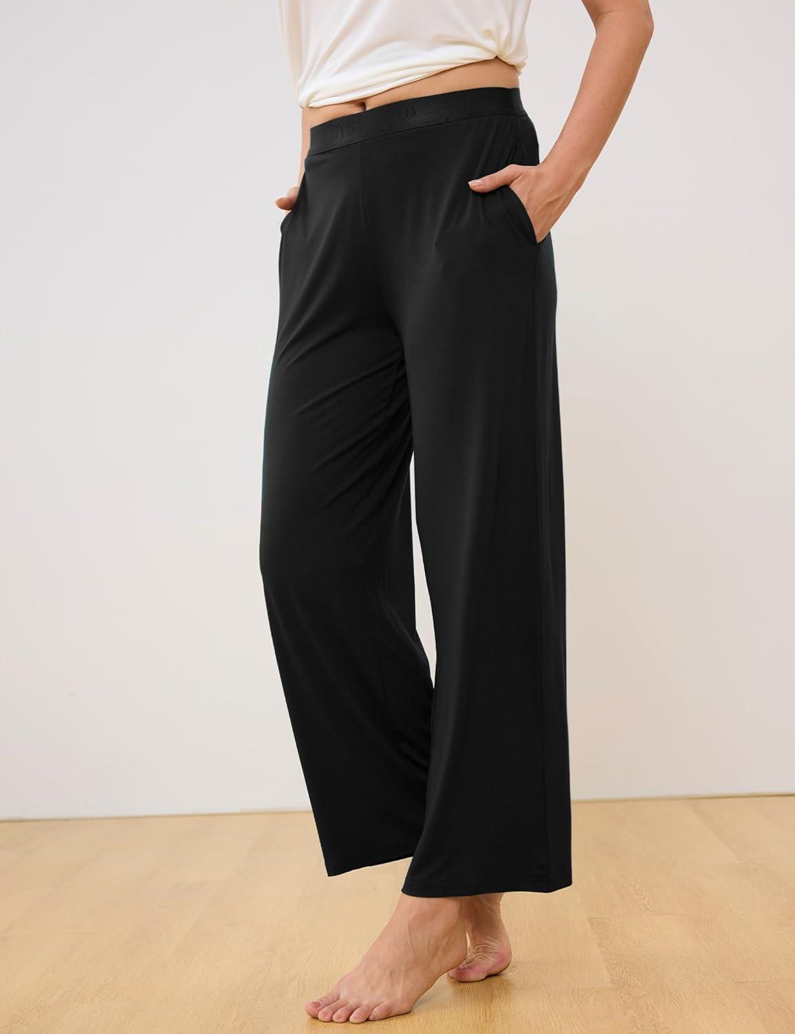 imageGYS Women Pajama Pants Bamboo Viscose Soft Comfy Casual Sleep Bottoms with PocketsBlack
