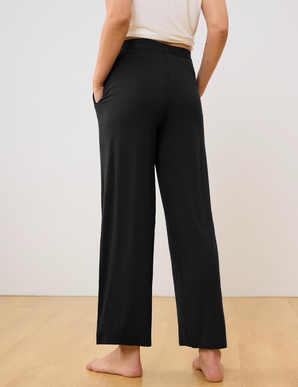 imageGYS Women Pajama Pants Bamboo Viscose Soft Comfy Casual Sleep Bottoms with PocketsBlack