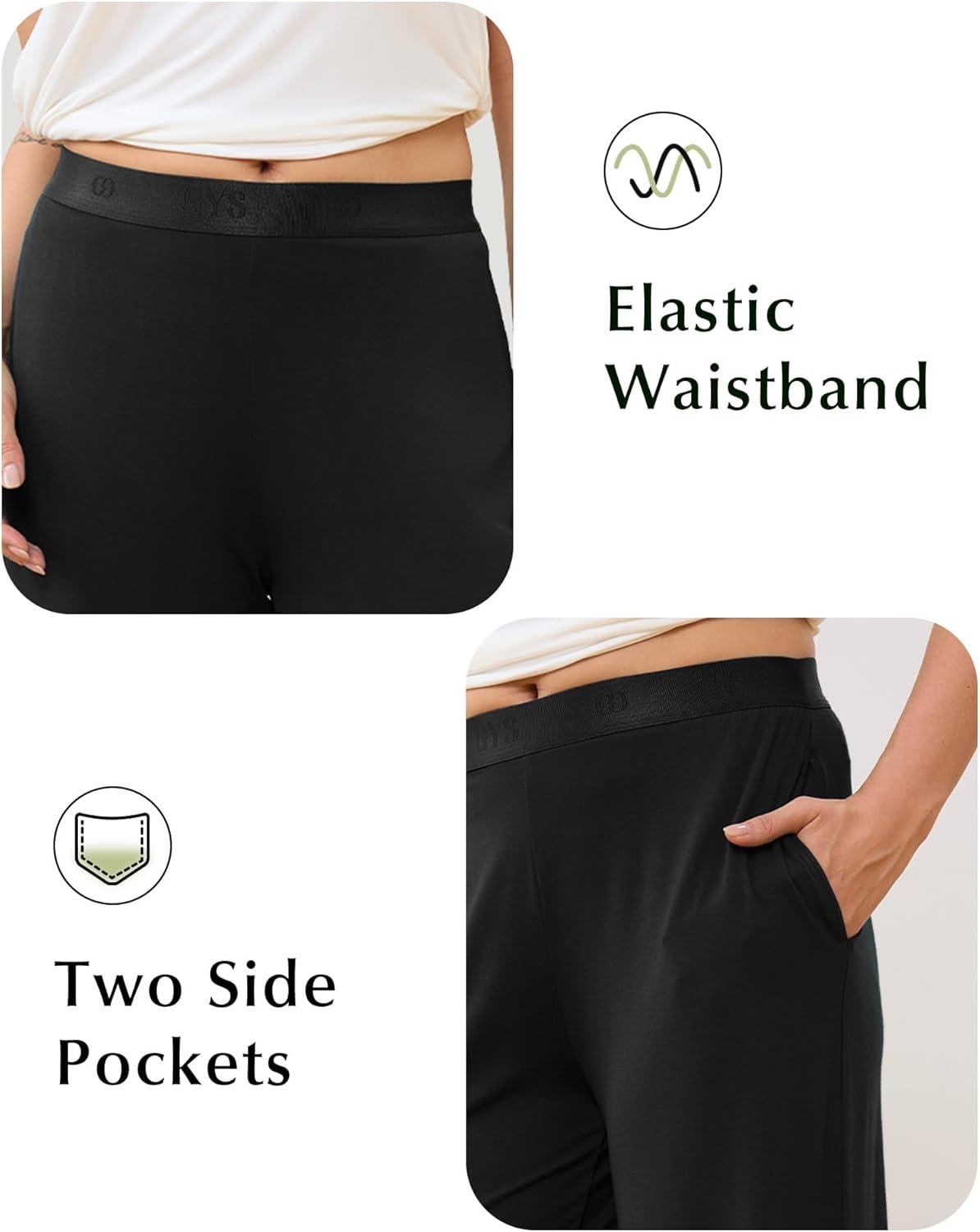 imageGYS Women Pajama Pants Bamboo Viscose Soft Comfy Casual Sleep Bottoms with PocketsBlack