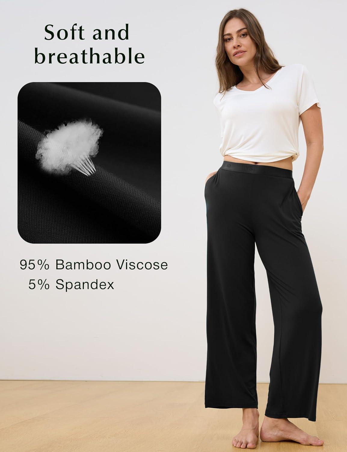 imageGYS Women Pajama Pants Bamboo Viscose Soft Comfy Casual Sleep Bottoms with PocketsBlack
