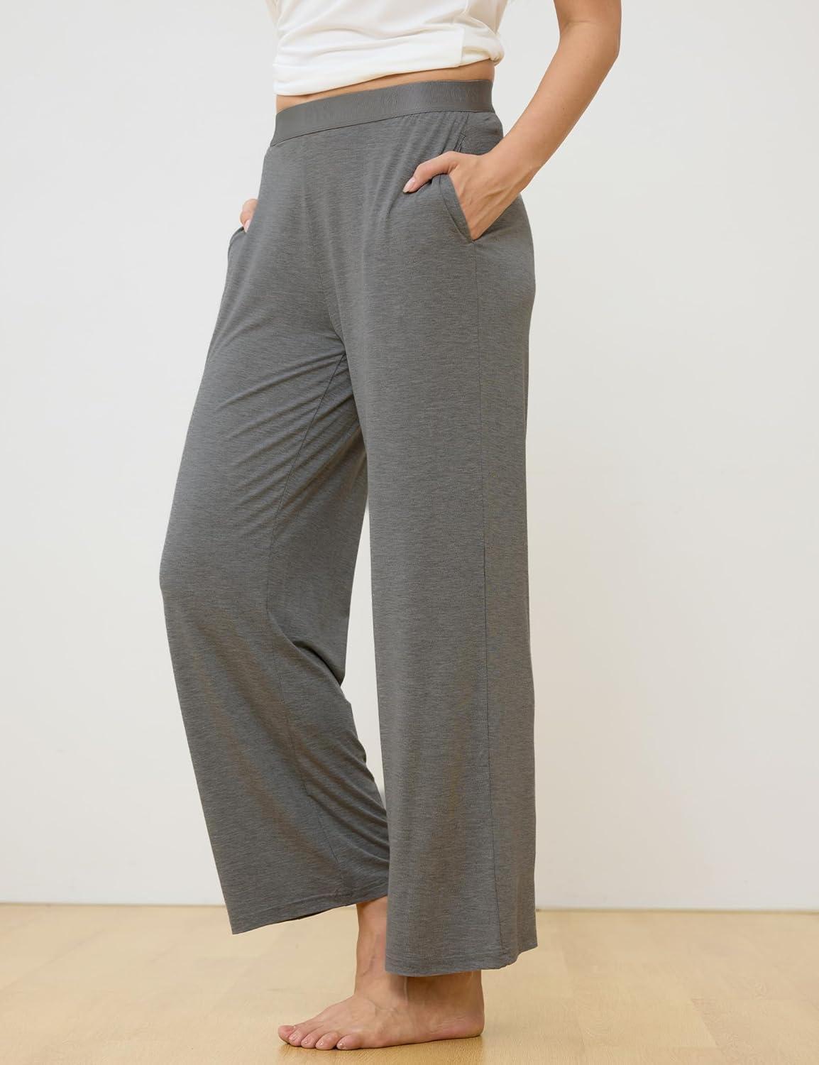 imageGYS Women Pajama Pants Bamboo Viscose Soft Comfy Casual Sleep Bottoms with PocketsDark Heather Grey